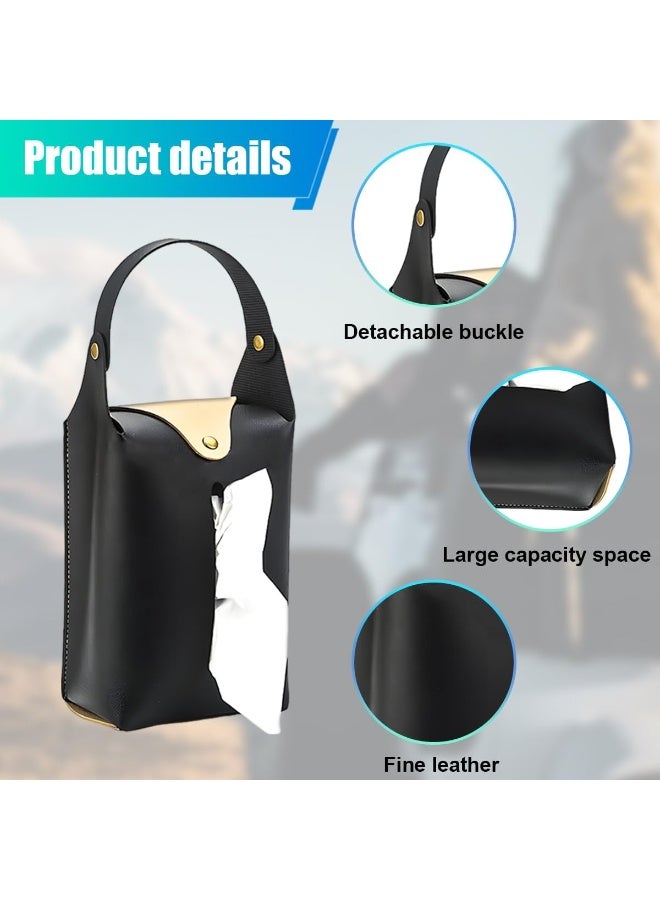 حامل مناديل السيارة، مسند رأس السيارة الكبير غطاء صندوق المناديل المعلق، حامل مناديل الجلد الأوتوماتيكي، منظم ورق المقعد الخلفي العالمي للسيارة لحاجب الشمس (أسود) - Image 2