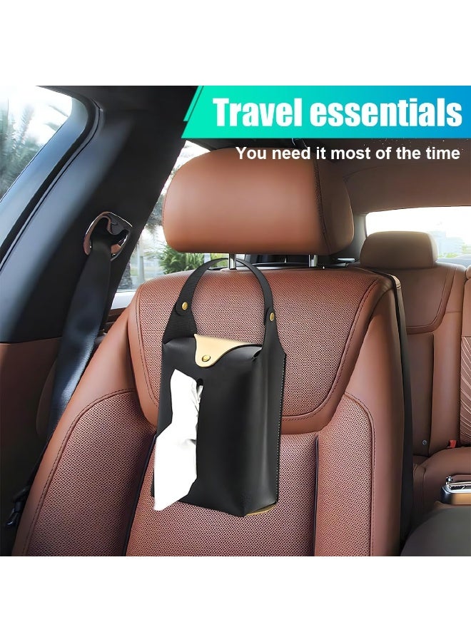 حامل مناديل السيارة، مسند رأس السيارة الكبير غطاء صندوق المناديل المعلق، حامل مناديل الجلد الأوتوماتيكي، منظم ورق المقعد الخلفي العالمي للسيارة لحاجب الشمس (أسود) - Image 5