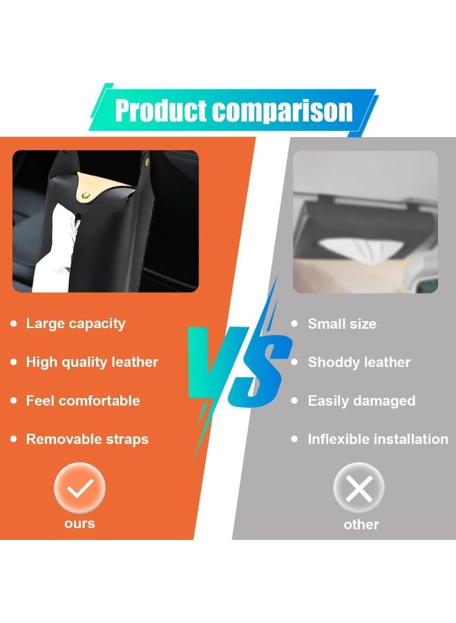 حامل مناديل السيارة، مسند رأس السيارة الكبير غطاء صندوق المناديل المعلق، حامل مناديل الجلد الأوتوماتيكي، منظم ورق المقعد الخلفي العالمي للسيارة لحاجب الشمس (أسود) - Image 3