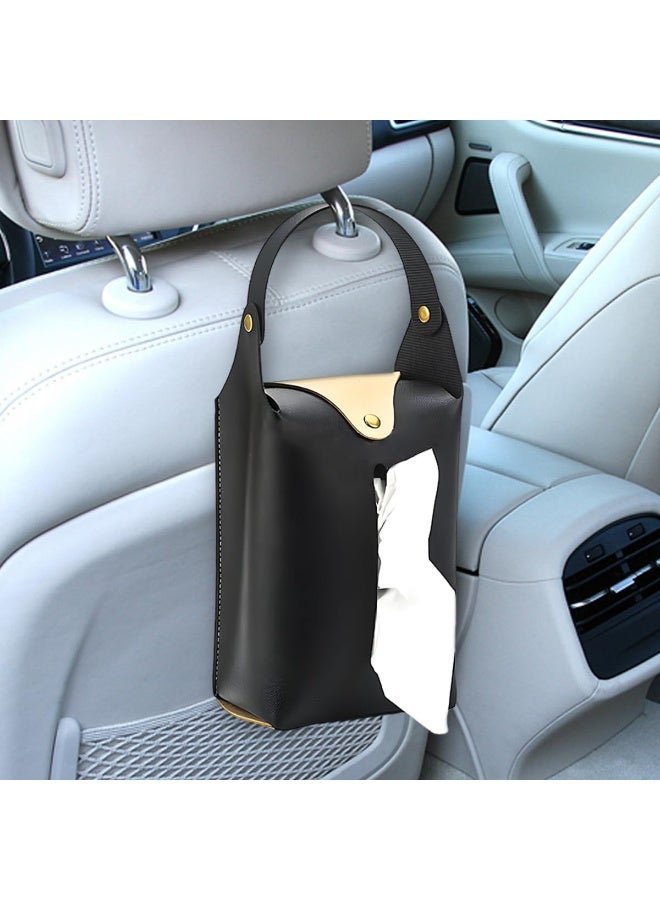 حامل مناديل السيارة، مسند رأس السيارة الكبير غطاء صندوق المناديل المعلق، حامل مناديل الجلد الأوتوماتيكي، منظم ورق المقعد الخلفي العالمي للسيارة لحاجب الشمس (أسود) - Image 1