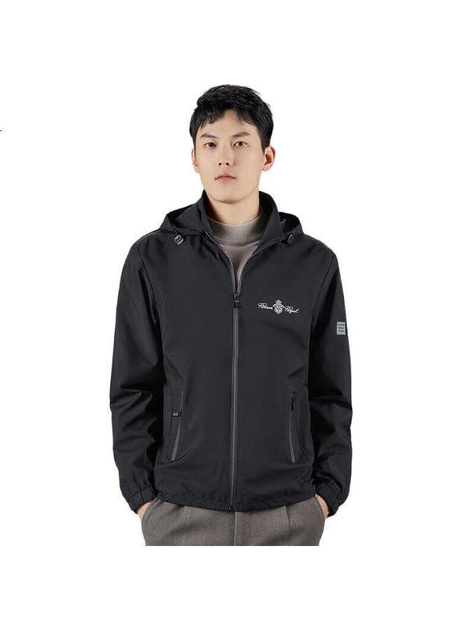 ROMON Jacket, Men'S Coat, Spring And Autumn, Trendy, Youth, Business Casual, Hooded Outerwear, Men'S Clothing, 2188 Black, Xl - Image 1