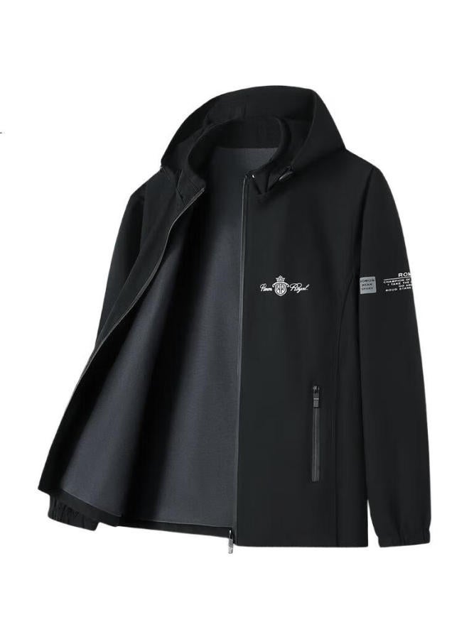 ROMON Jacket, Men'S Coat, Spring And Autumn, Trendy, Youth, Business Casual, Hooded Outerwear, Men'S Clothing, 2188 Black, Xl - Image 2