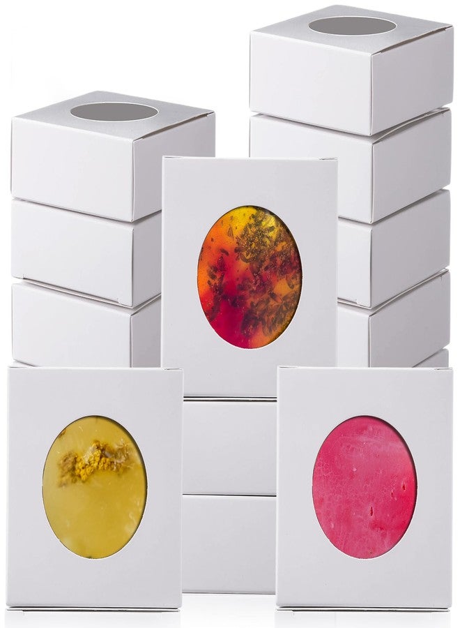 تاوباري علب صابون تاو باري 100 قطعة، علب هدايا صغيرة، علب حلوى وبسكويت صغيرة بنافذة، 3×3×1، أغلفة هدايا لصنع الهدايا المنزلية وتغليف هدايا الحفلات (دائرية، بيضاء) - Image 1