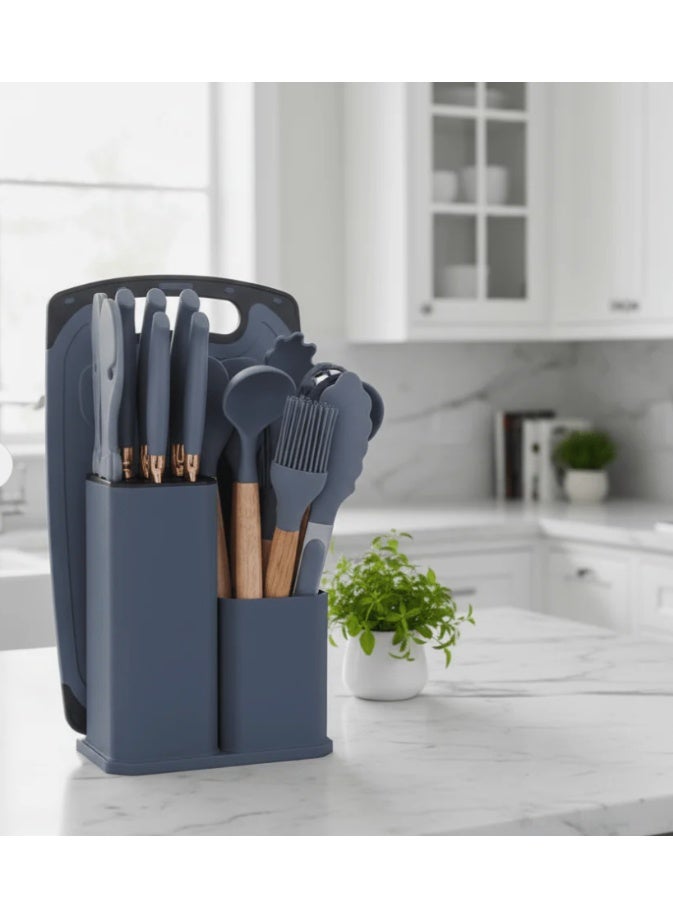 AKDC 19-Piece Silicone Kitchen Utensil Set with Knife Block & Cutting Board - Image 2