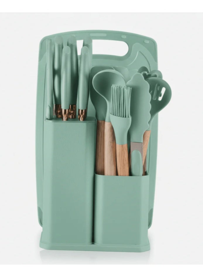 AKDC 19-Piece Silicone Kitchen Utensil Set with Knife Block & Cutting Board - Image 1
