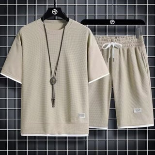 Waffkle Summer Casual Sportswear Loose suit Mens Korean-style Trendy Short-sleeved T-shirt with Shorts Set Apricot - pzsku/Z78644F90834979C635BEZ/45/1746230380/af57b4c5-f37e-444c-a867-296f7bd1356c