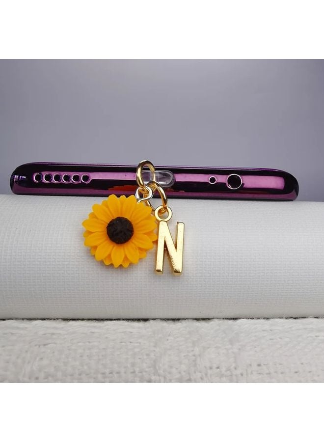 Type C Phone Dust Plug Sunflower And English Letter Pendant For Mobile Decoration - Image 1