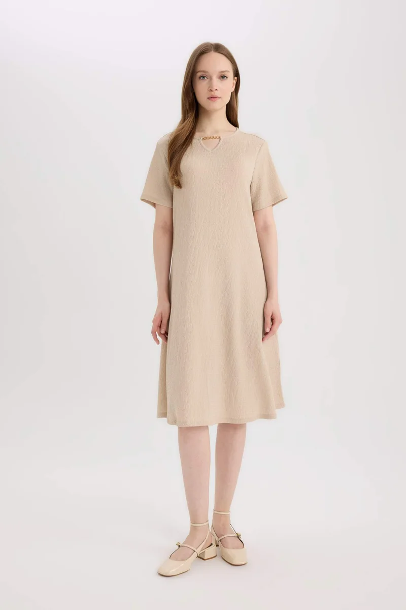 DeFacto Regular Fit Open Neck Basic Crepe Midi Dress