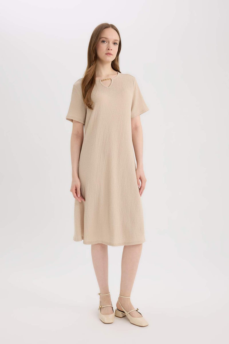 DeFacto Regular Fit Open Neck Basic Crepe Midi Dress - Image 3