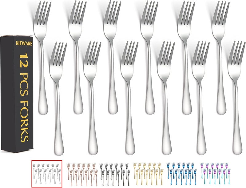 KITWARE Silver Salad Forks Set of 12 pieces，Stainless Steel Flatware Forks 6.8 inch，Mirror Polish Small Utensils, New Kitchen Essentials Cutlery Set Dishwasher Safe - Image 1