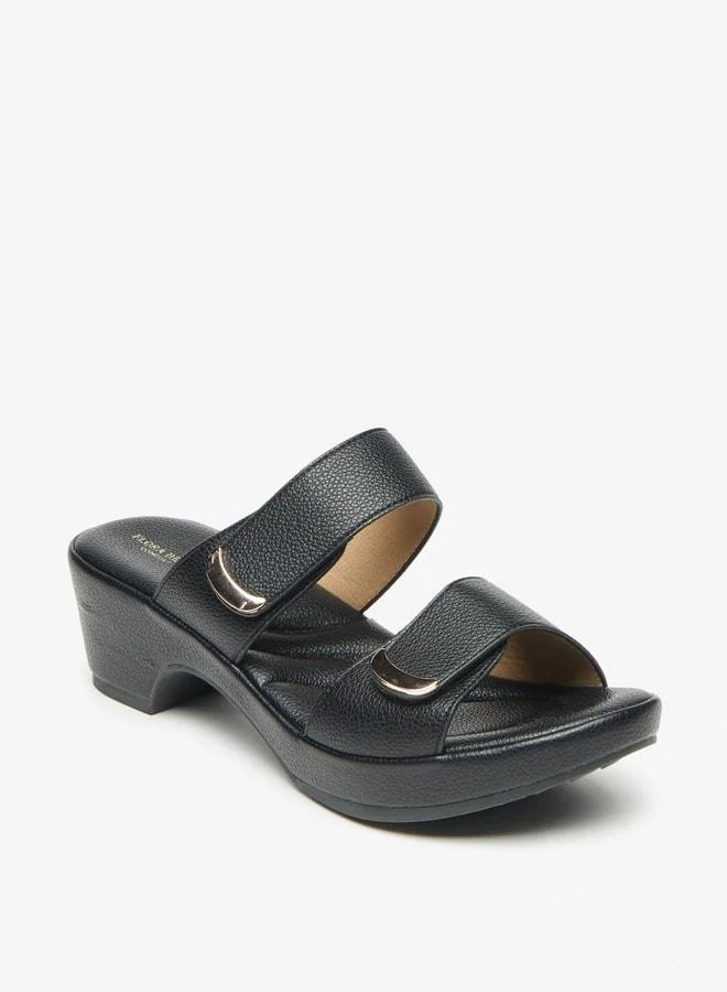 Flora Bella By Shoexpress Women's Textured Slip-On Sandals with Block Heels