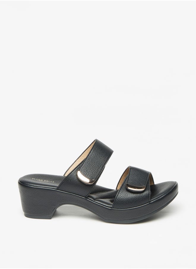 Flora Bella By Shoexpress Women's Textured Slip-On Sandals with Block Heels  - Image 1