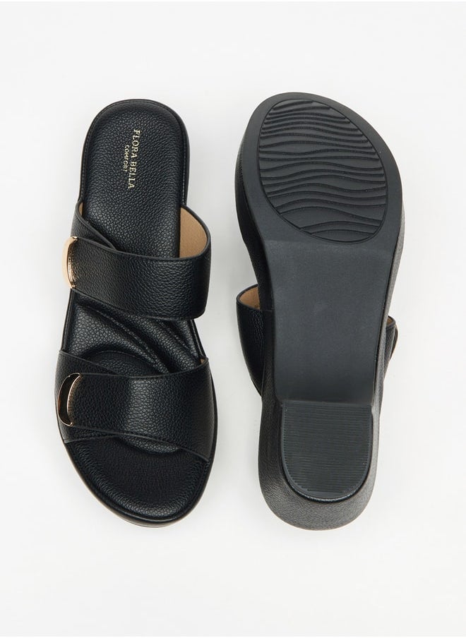 Flora Bella By Shoexpress Women's Textured Slip-On Sandals with Block Heels  - Image 4