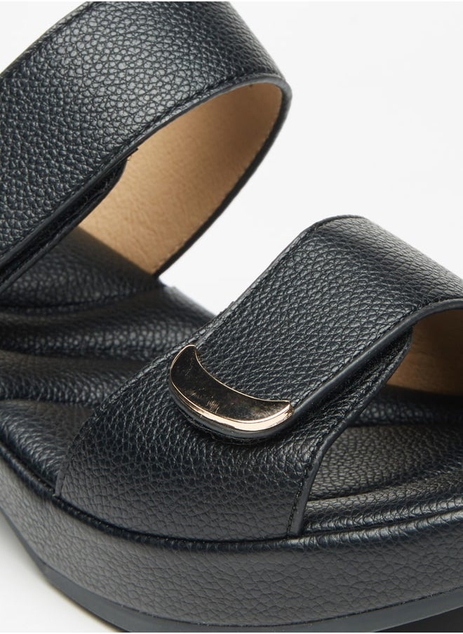 Flora Bella By Shoexpress Women's Textured Slip-On Sandals with Block Heels  - Image 5