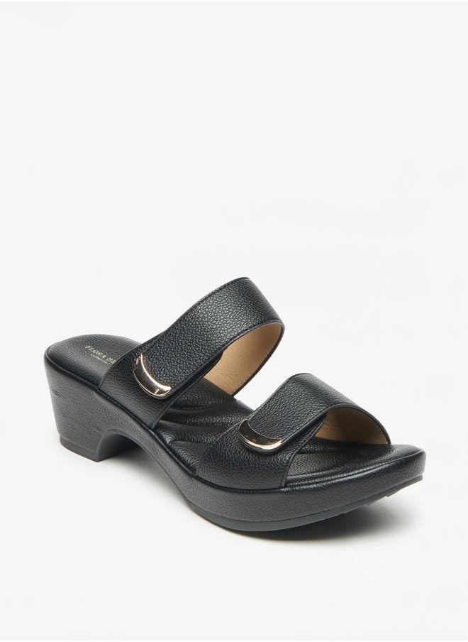 Flora Bella By Shoexpress Women's Textured Slip-On Sandals with Block Heels  - Image 3