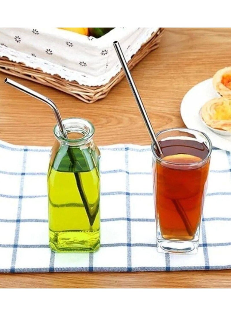 8-piece assorted reusable metal straw set with cleaning brush (M) - Image 2