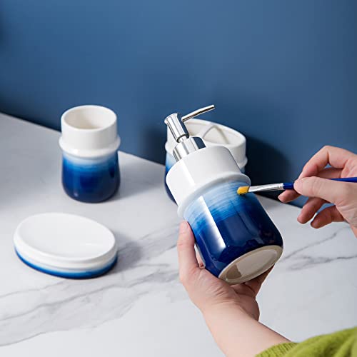 RZCNC Navy Blue Bathroom Accessories Set, 4-Piece Blue Ceramic Bathroom Decorations Accessories Set,Contain Toothbrush Cup,Soap Dispenser,Soap Dish,Tumbler - Image 5
