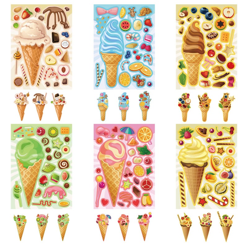 DUJAA 24 Sheets Ice Cream Stickers Makeaface Stickers for Kids Toddlers Make Your Own Mix and Match Stickers DIY Summer Ice Cream Stickers for Birthday Party Games Teacher Reaward - Image 2
