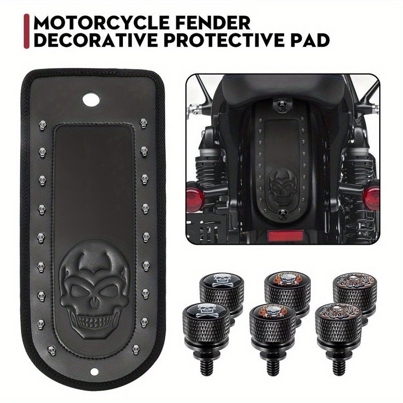 Motorcycle Rear Fender Black PU Leather Decorative Pad With Rivet Design Waterproof And Scratch Resistant For Harley Street Glide - Image 3