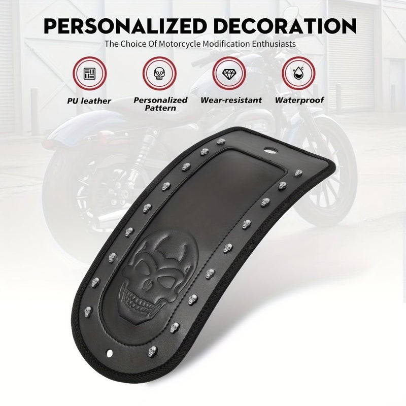 Motorcycle Rear Fender Black PU Leather Decorative Pad With Rivet Design Waterproof And Scratch Resistant For Harley Street Glide - Image 1