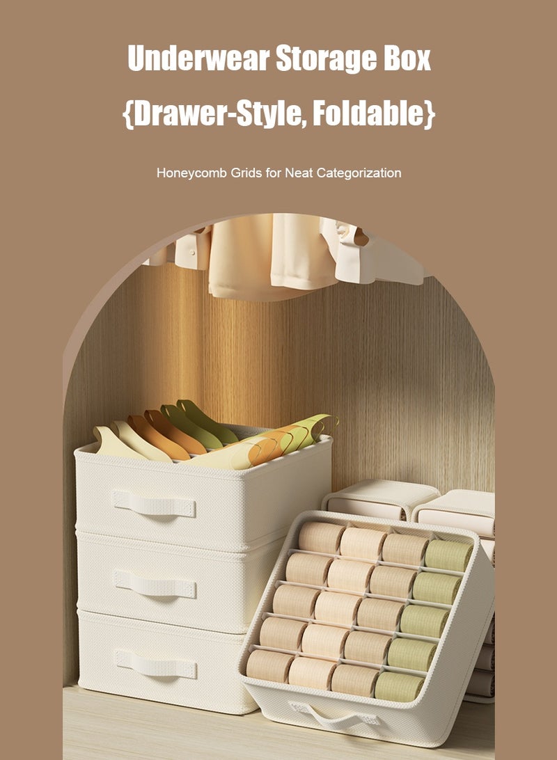 3pcs Foldable Storage Drawers Organizer with Partitioned Compartments for Underwear, Sock- Foldable Closet Organization and Storage Dividers Bins for Nursery, Bedroom  - Image 1