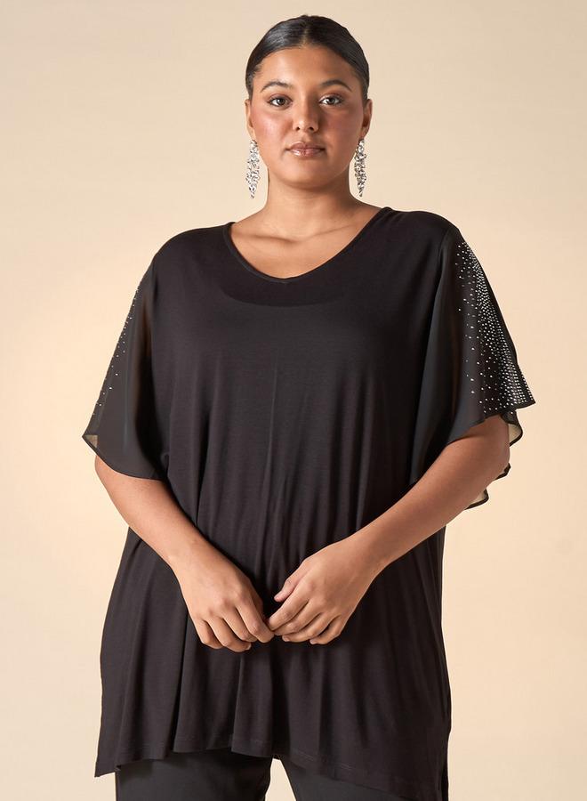  أولا بوبكن بلوزة مقاس كبير من أولا بوبكن مزينة بياقة على شكل حرف  وأكمام قصيرة مشقوقة - Image 1