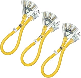 DEWENWILS DEWENWILS 2 FT 12/3 Gauge Indoor/Outdoor Tri-Tap Extension Cord Splitter, SJTW 15 Amp Yellow Outer Jacket Contractor  - Image 1