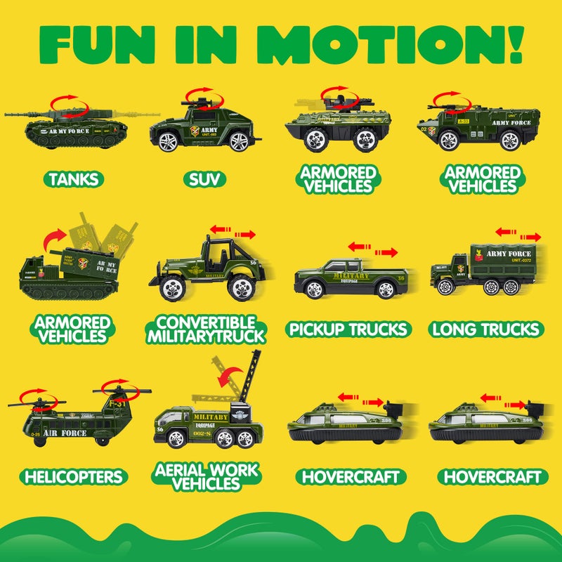 JOYIN 25 in 1 Military Kids Truck Toys for Age 3+, Toddler Boy Toys, Army Men Tanks Set with Soldier Men, Mini Battle Cars in Carrier Truck with Lights and Sounds, Christmas Great Gifts for Grandkids - Image 3