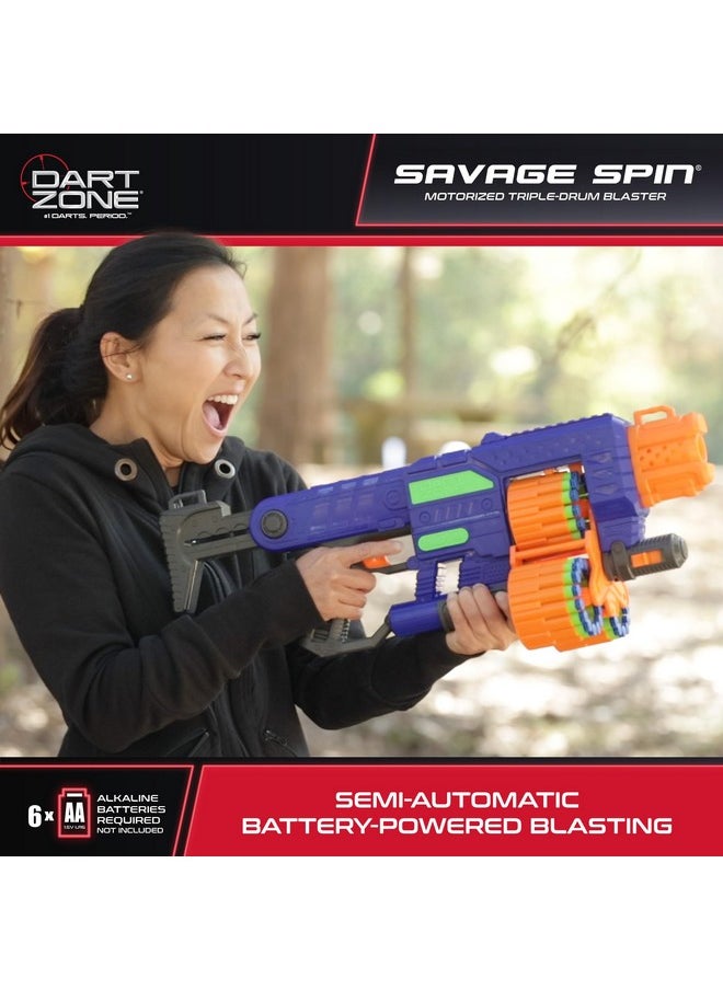 Dart Zone Savage Spin Semi Auto Foam Dart Blaster 45 Dart Triple Drum Motorized Foam Dart Gun Nerf Dart Compatible Soft Bullet Toy Gun For Kids 45 Darts Aka Adventure Force Gun 80 Ft Range  - Image 5