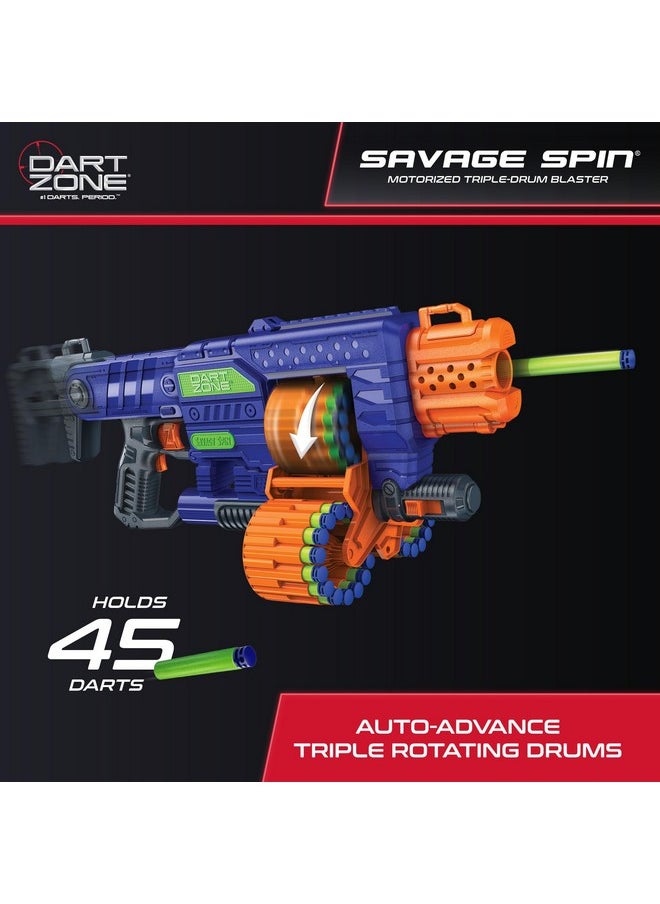Dart Zone Savage Spin Semi Auto Foam Dart Blaster 45 Dart Triple Drum Motorized Foam Dart Gun Nerf Dart Compatible Soft Bullet Toy Gun For Kids 45 Darts Aka Adventure Force Gun 80 Ft Range  - Image 4