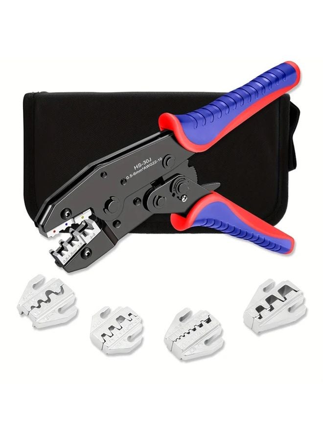 HS 30J Ratchet Wire Crimper Pliers Set 4 Interchangeable Jaw Carbon Steel Handle - Image 2