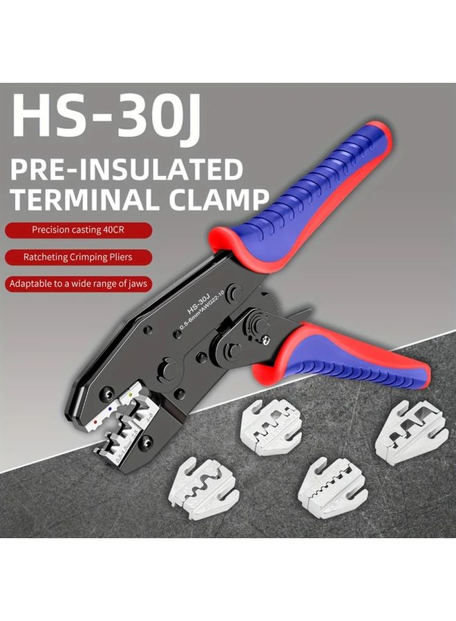 HS 30J Ratchet Wire Crimper Pliers Set 4 Interchangeable Jaw Carbon Steel Handle - Image 4