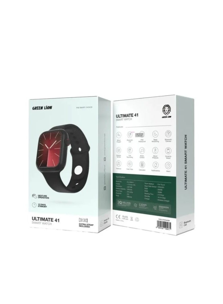 Green Lion Ultimate 41 Smart Watch - 1.75" Display, Bluetooth Calling, Health Monitoring, 10 Days Standby with Extra Strap Included - Black. - Image 4