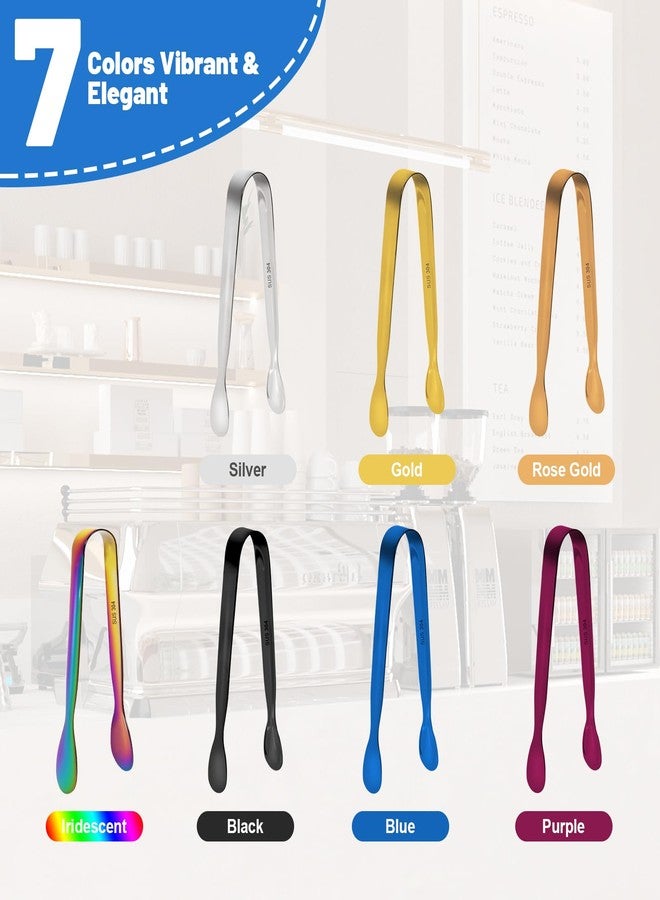 Daemson 7PCS Mini Metal Serving Tongs, 4.33" Colorful 304 Stainless Steel Tiny Tongs for Ice, Sugar, Appetizers, Desserts, Buffet, Tea Party, Charcuterie Board (7 Colors) - Image 2
