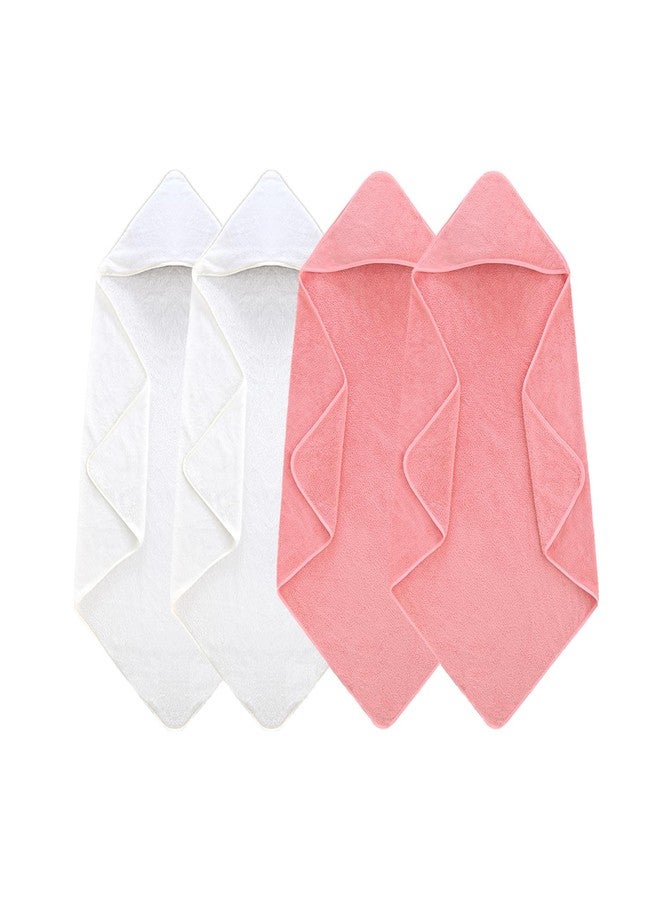 GINUMWA 4 Pack Hooded Baby Towels, 32x32 Inch Absorbent Bath Towels, Soft Coral Fleece Hooded Towel for Newborns, Infants, and Toddlers - Baby Bath Essentials (2X White + 2X Pink)