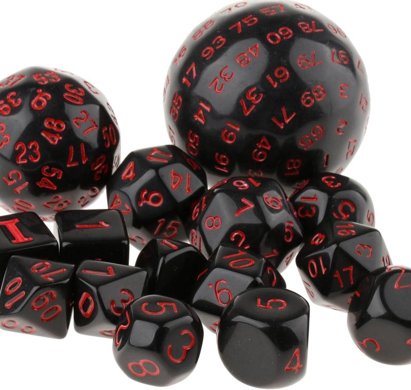 klarako Pack of 15 Acrylic Multi sided Numeral Dice D100 D60 D30 D24 D20 D16 D12 D10 D8 D7 D5 D4 for MTG DND RPG Party Casino Table Game Toy  Red - Image 4