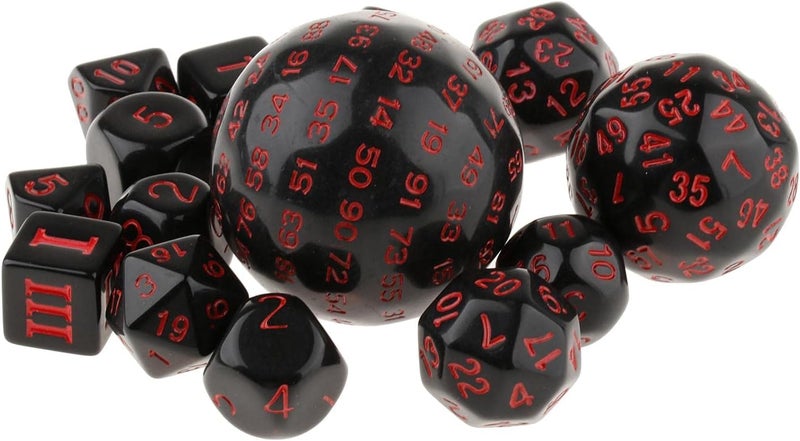 klarako Pack of 15 Acrylic Multi sided Numeral Dice D100 D60 D30 D24 D20 D16 D12 D10 D8 D7 D5 D4 for MTG DND RPG Party Casino Table Game Toy  Red - Image 3