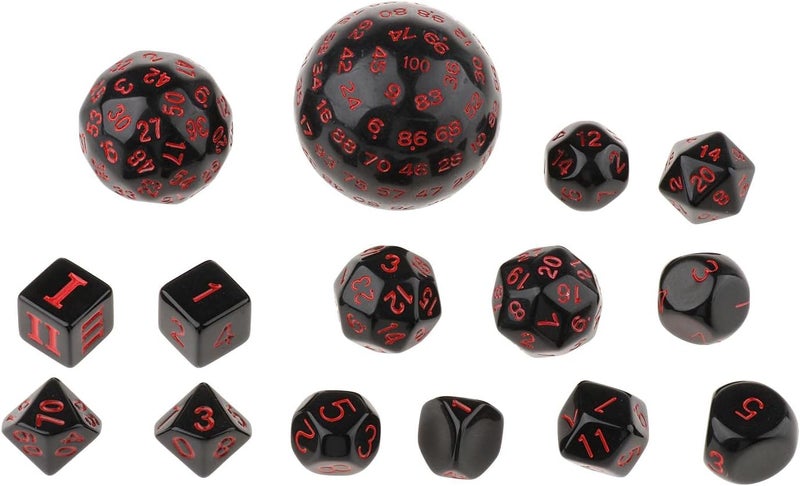 klarako Pack of 15 Acrylic Multi sided Numeral Dice D100 D60 D30 D24 D20 D16 D12 D10 D8 D7 D5 D4 for MTG DND RPG Party Casino Table Game Toy  Red - Image 5