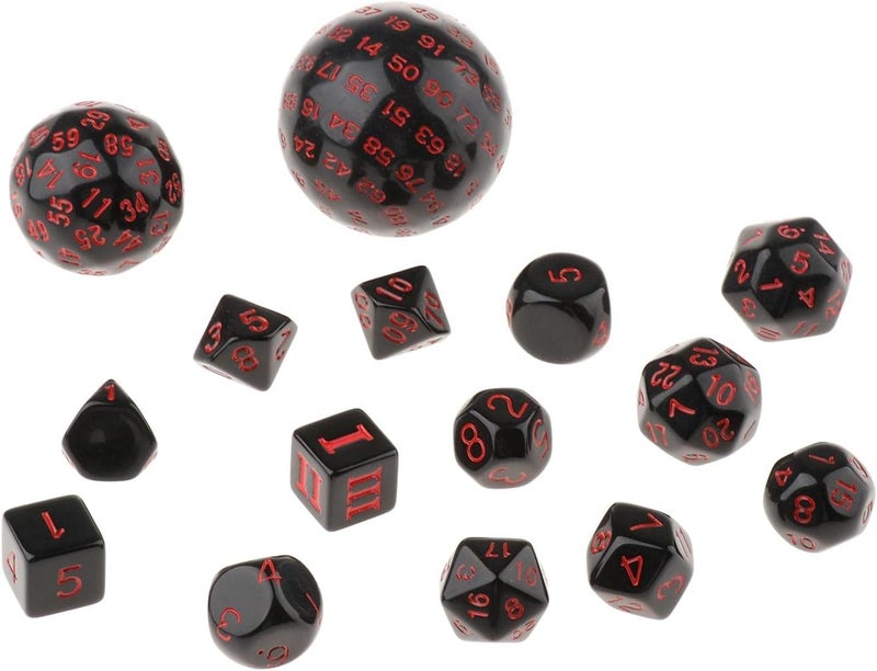 klarako Pack of 15 Acrylic Multi sided Numeral Dice D100 D60 D30 D24 D20 D16 D12 D10 D8 D7 D5 D4 for MTG DND RPG Party Casino Table Game Toy  Red - Image 1