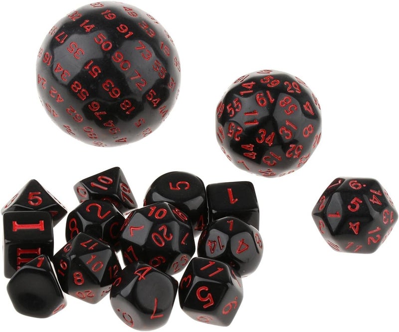 klarako Pack of 15 Acrylic Multi sided Numeral Dice D100 D60 D30 D24 D20 D16 D12 D10 D8 D7 D5 D4 for MTG DND RPG Party Casino Table Game Toy  Red - Image 2