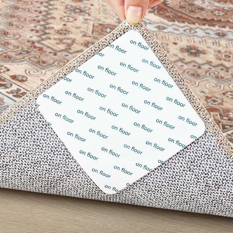 Droposale مثبت للسجاد للأرضيات الخشبية، شريط لاصق تحت السجاد قابل لإعادة الاستخدام مضاد للانزلاق شكل مربع قابل للغسل وإعادة الاستخدام لون أبيض (4) - Image 1