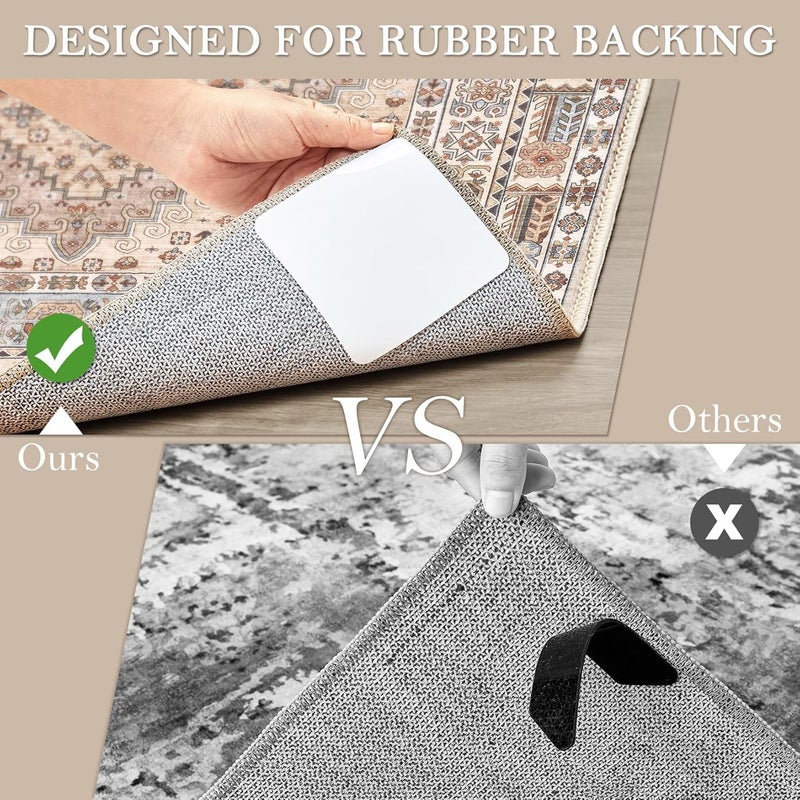 Droposale مثبت للسجاد للأرضيات الخشبية، شريط لاصق تحت السجاد قابل لإعادة الاستخدام مضاد للانزلاق شكل مربع قابل للغسل وإعادة الاستخدام لون أبيض (4) - Image 4