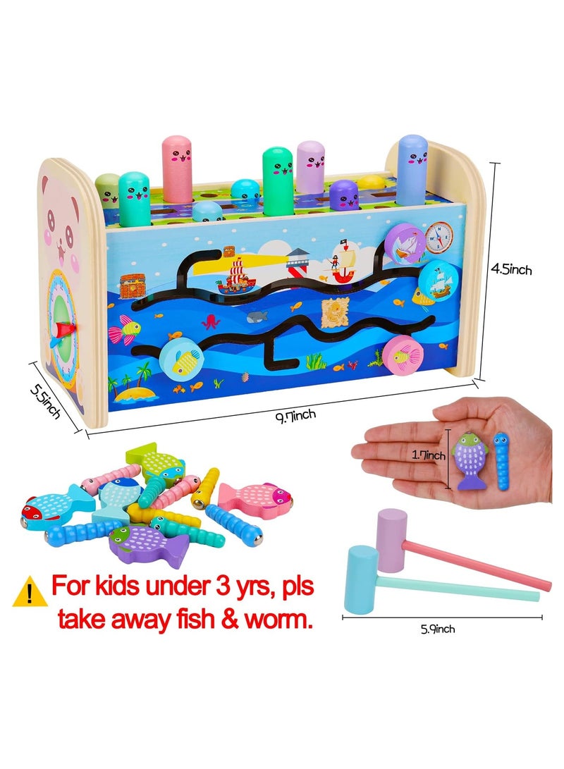 العاب المطرقة 7 في 1 بقصف خشبية لعبة مونتيسوري التعليمية لصيد الاسماك، اكسيليفون للاطفال بعمر 3 سنوات، تنموية حسية بمهارة عالية، انشطة الصغار من سن الطفولة هدية.. - Image 3