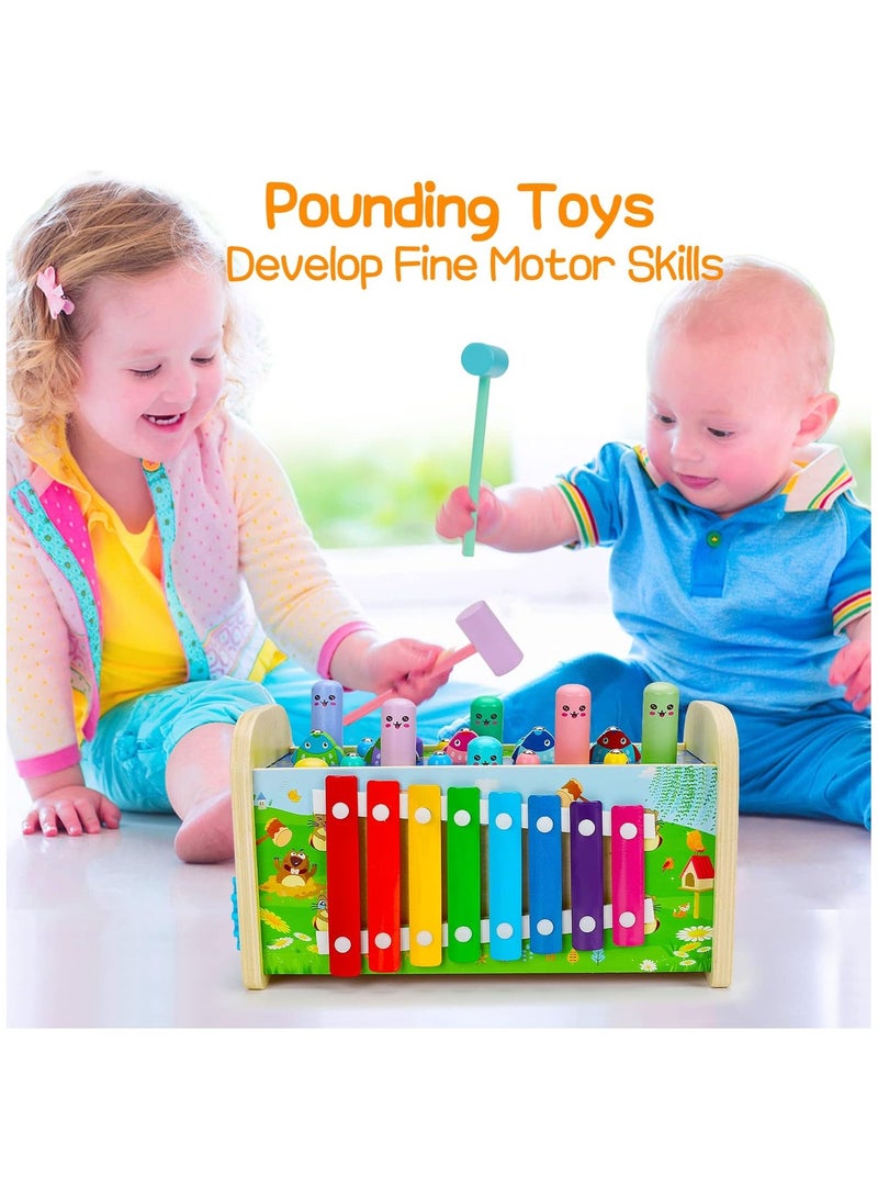 العاب المطرقة 7 في 1 بقصف خشبية لعبة مونتيسوري التعليمية لصيد الاسماك، اكسيليفون للاطفال بعمر 3 سنوات، تنموية حسية بمهارة عالية، انشطة الصغار من سن الطفولة هدية.. - Image 5
