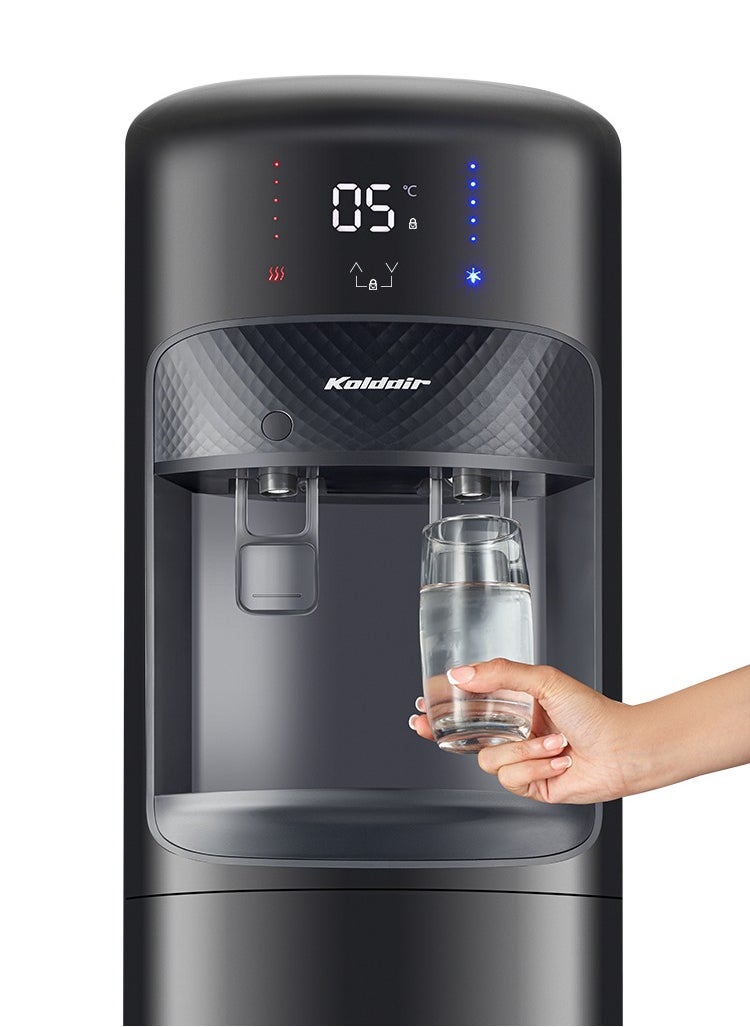 Koldair - Top-Load Freestanding Water Dispenser With Fridge Type AF Digital Screen 2 Taps Hot And Cold Black - Image 1