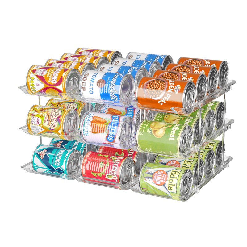 Attelite Can Organizer for Pantry, 3 Sets 3 Tiers Can Storage Organizer Pantry,Soda Can Organizer for Fridge 36 Cans Rack Automatic Rolling Stackable Canned Food Organizer,Clear - Image 1