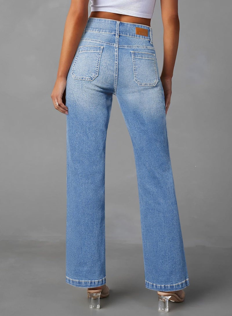 Sidefeel Women's Straight Leg Jeans High Waisted Trendy Loose Fit Wide Leg Denim Pants Iceland Blue Size 4 - Image 2