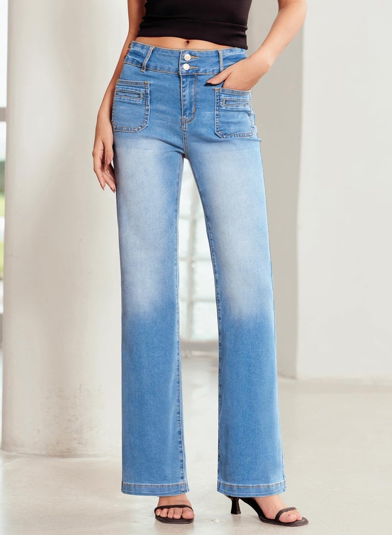 Sidefeel Women's Straight Leg Jeans High Waisted Trendy Loose Fit Wide Leg Denim Pants Iceland Blue Size 4 - Image 5