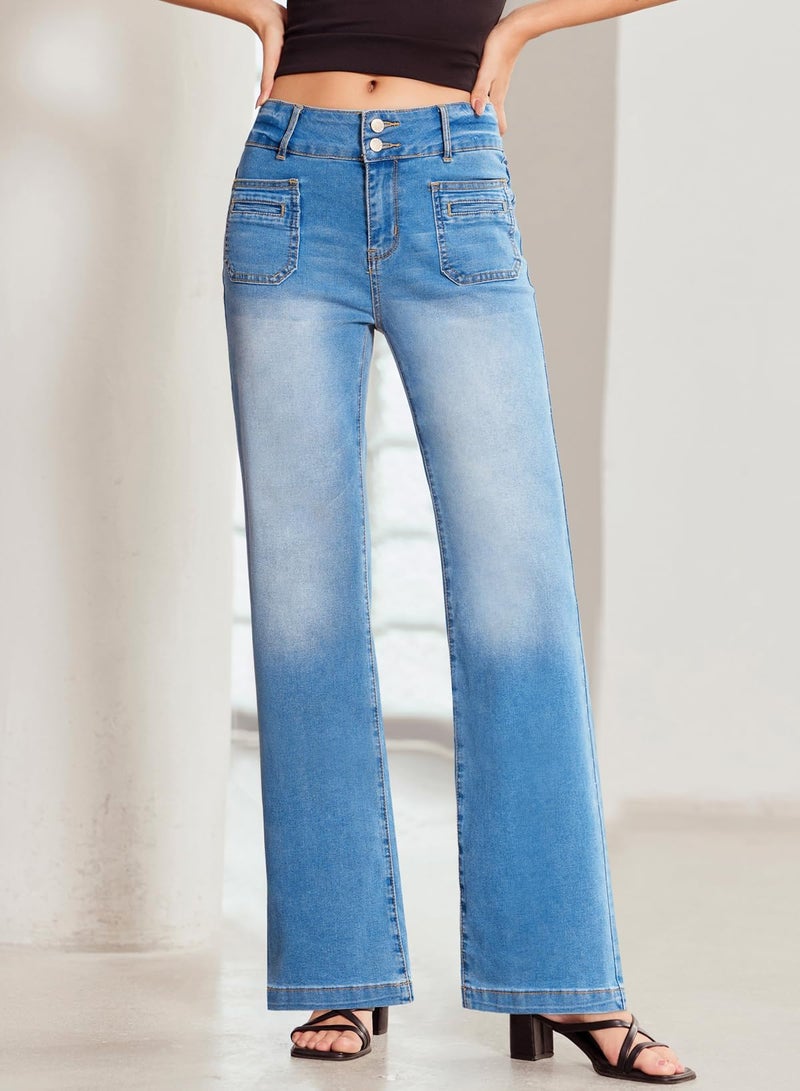 Sidefeel Women's Straight Leg Jeans High Waisted Trendy Loose Fit Wide Leg Denim Pants Iceland Blue Size 4 - Image 4