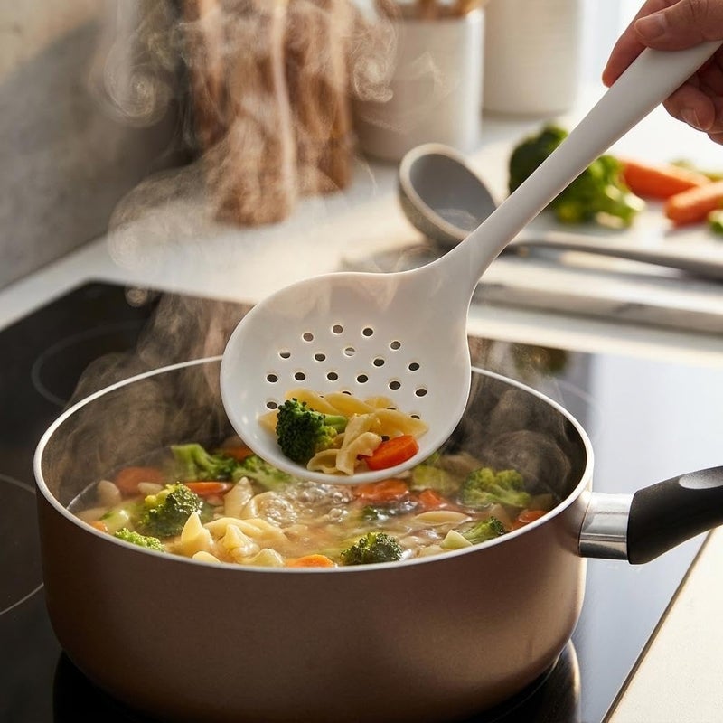 Silicone Skimmer Ladle Food-grade Heat Resistant Slotted Spoon Kitchen Strainer for Pasta and Hot Pot Cooking - Image 1
